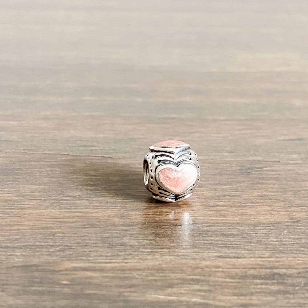 Pandora Rose Heart Silver and Pink Charm Authentic Retired Charm